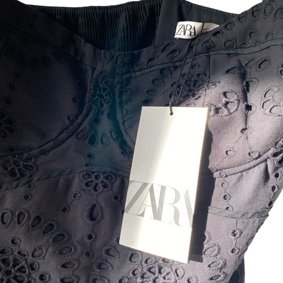 Zara Openwork Embroided Black Dress L - Picture 5 of 5